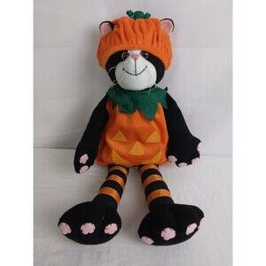 Vintage Terrys Village Tuxedo Cat Halloween Pumpkin Costume Plush Decor 26”